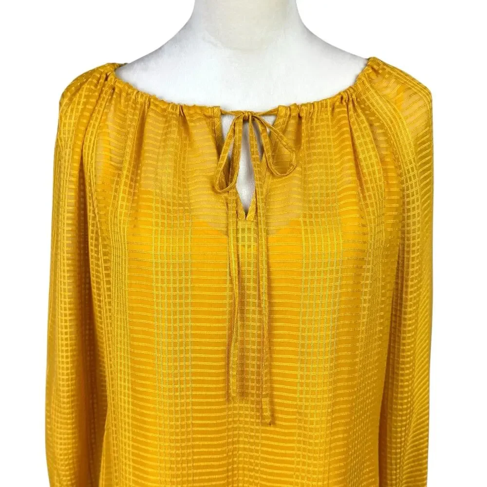 Tory Burch NWT Womens Yellow Natalie Grid Textured Georgette Top with Camisole